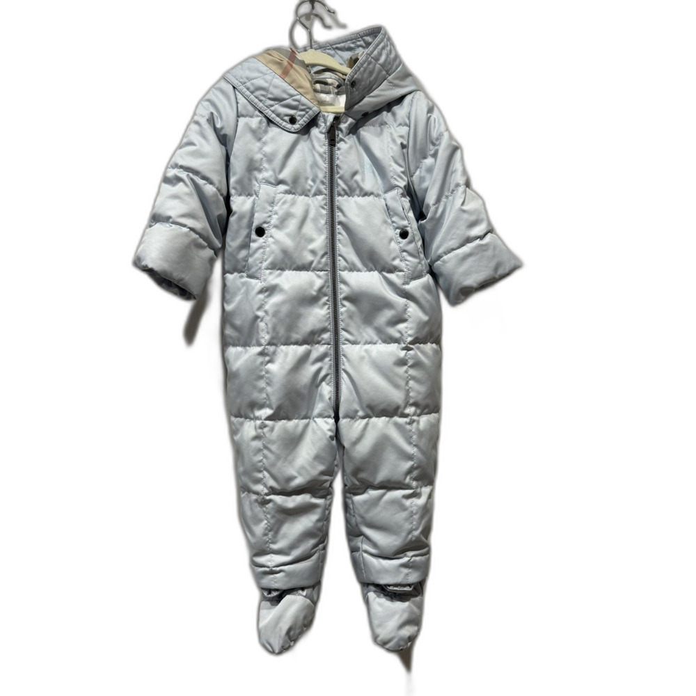Burberry Snowsuit Down Filled Quilted Puffer Blue Nova Check Baby sz 12 month